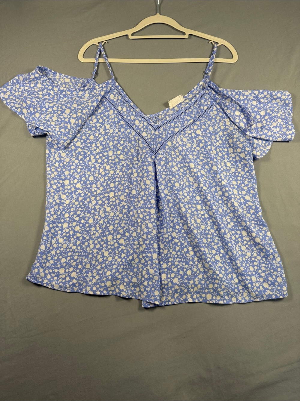 Sienna Sky Light Blue Floral Cold-Shoulder Blouse